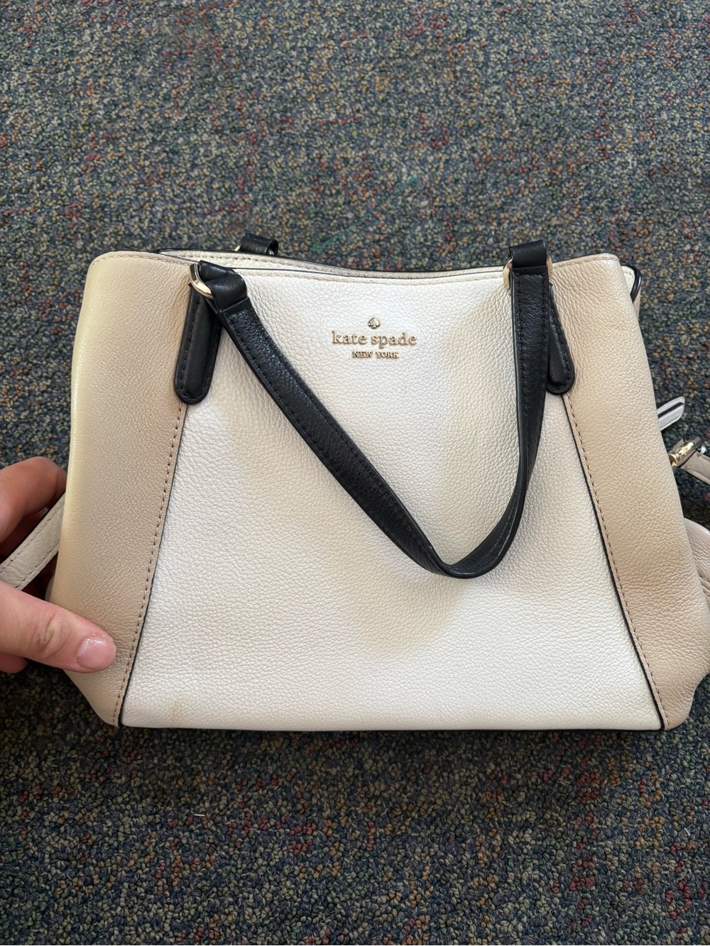 kate spade Two-Tone Cream, white & Tan Leather Crossbody Tote